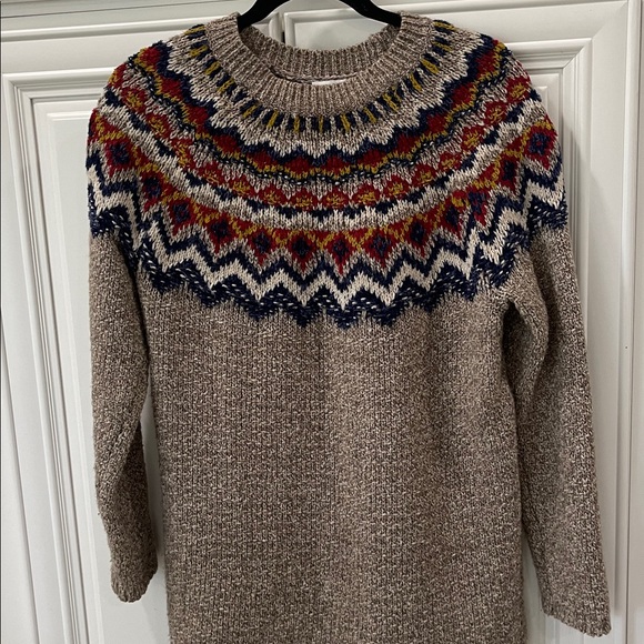 J Jill Fair Isle Southwest Nordic Knit Chunky Cozy brown pullover sweater size M - Picture 4 of 12